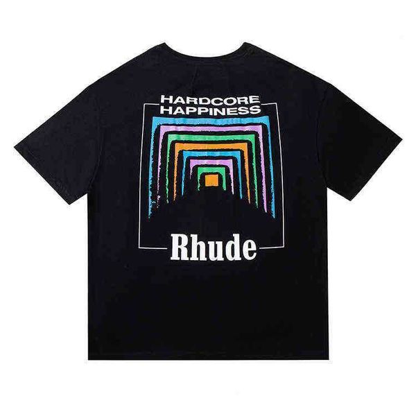 

22ss fashion brand rhude t shirt short sleeved tunnel abstract american high street loose leisure versatile couple half t-shirt for, White;black