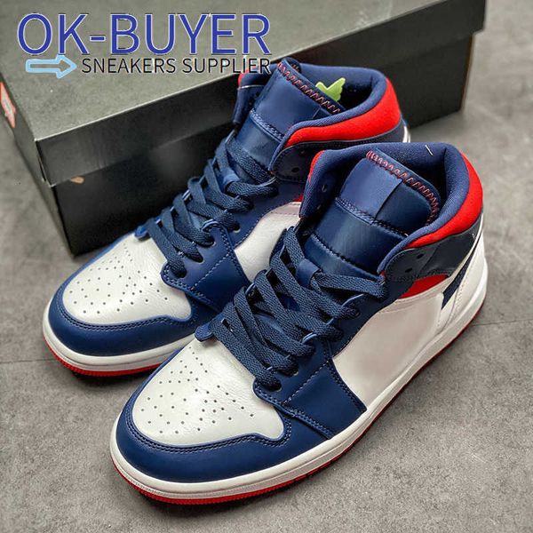 

running height shoe increasing shoes basketball mid red white blue 1s designer fashion sport with box jumpman 1, Black;white