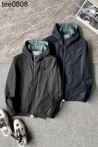 

autumn 2022 classic triangle new men's hooded jacket solid fit business casual youth jacket fashion, Black;brown