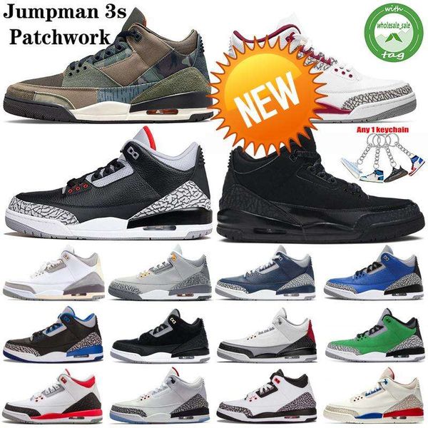 

new 3 patchwork 3s basketball shoes jumpman cat racer blue pine green cool grey rust pink katrina tinker jth black cement midnight navy