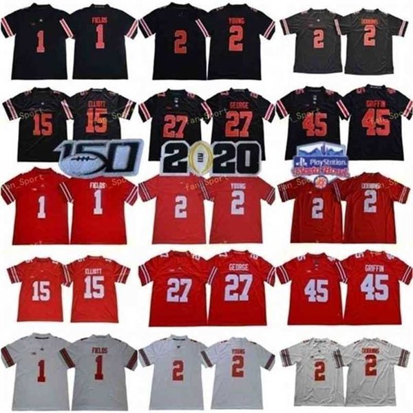 

sj ohio state buckeyes justin fields jersey osu 27 eddie george 45 archie griffin #15 elliott 97 nick bosa teague 150th fiesta bowl, Black