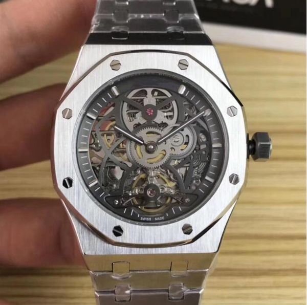 

men watch with all functions fully automatic frosted tourbillon machinery for automatic movement machine stainless steel watchband wristwatc, Slivery;brown