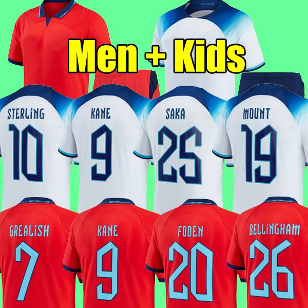 

22 23 eng soccer jerseys saka foden bellingham rashford sterling grealish national team kane football shirt kit red shirts white blue men ki, Black;yellow