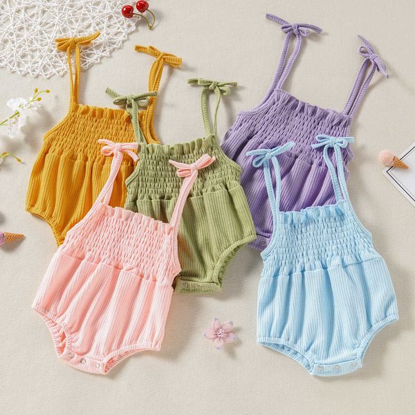 

rompers summer newborn baby romper solid color baby clothes girl rompers cotton bandage sleeveless baby girl jumpsuit 024 months j220922, Blue
