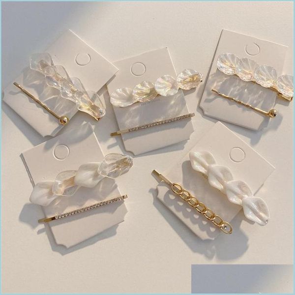 

hair clips barrettes hair accessories 2pcs/set alloy crystal barrette gold metal aligator clip girls hairpin leaves drop delivery  dhtqu, Golden;silver