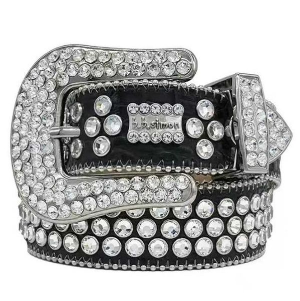 

2022 designer bb belt simon belts for men women shiny diamond belt black on black blue white multicolour with bling rhinestones as gift, Black;brown