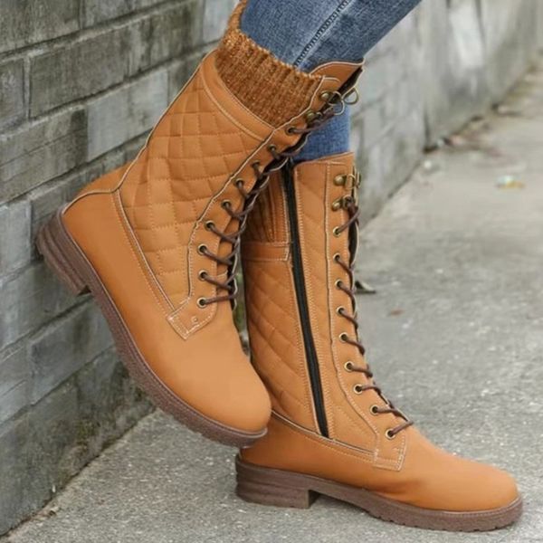 

boots autumn winter women mid calf booties ladies long female knee high zipper round toe platform plus size 220924, Black
