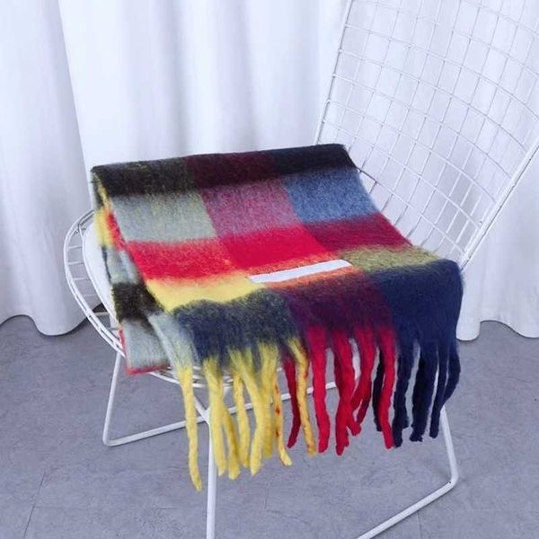 

luxury ac women men scarf fashion shawls imitation cashmere thick beard wraps rainbow lattice mohair warm female student shawl bib h5b4, Blue;gray