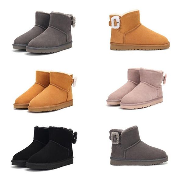 

women wool buckle snow boots short heighten soft comfortable casual sheepskin fur keep warm boots with card dustbag beautiful gift, Black