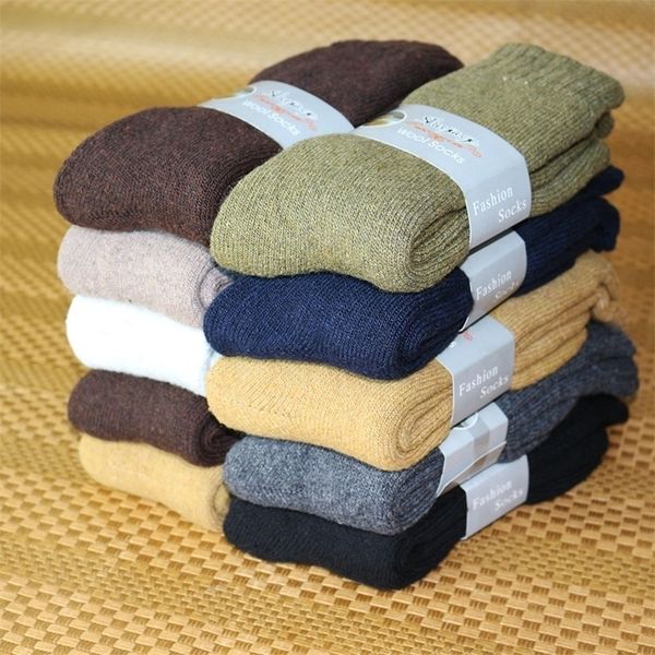 

men's socks winter men's merino wool long socks thick warm large size harajuku retro snow casual antie pure cashmer 5 pair 220923, Black