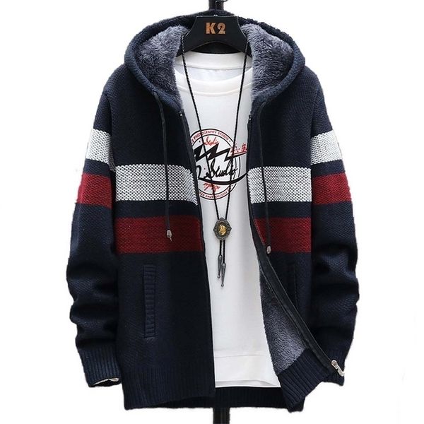 

mens sweaters faliza striped mens sweater coat thick fleece warm zipper wool hooded cardigan jumpers men long sleeve knitted sweaters mxy110, White;black