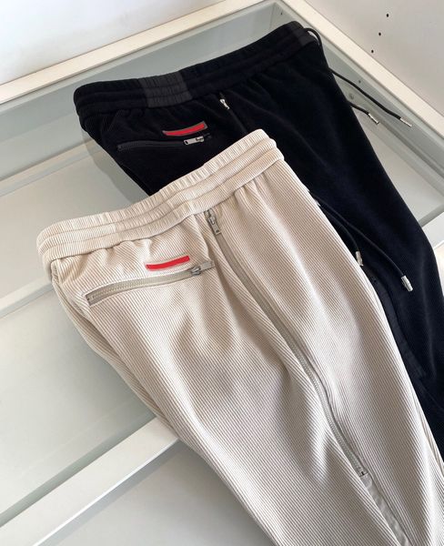 

autumn and winter brand designer pants comfortable stripe material jogger sweatpants highquality elastic waist pants for men, Black