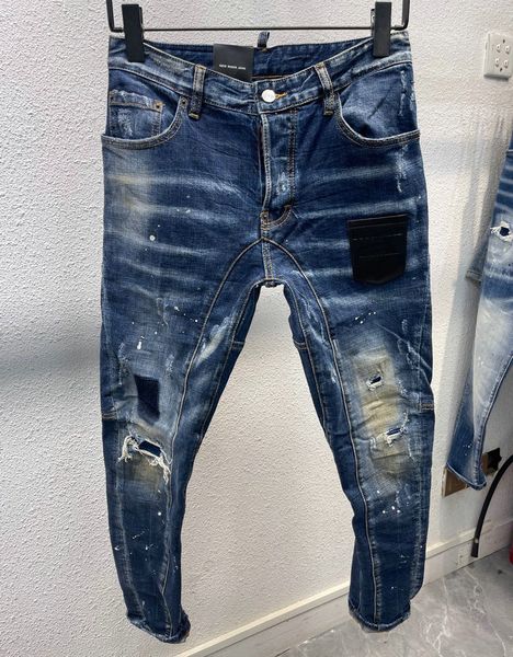 

blue cotton faded distressed denim jeans slim fit cool men designer destroyed jeans