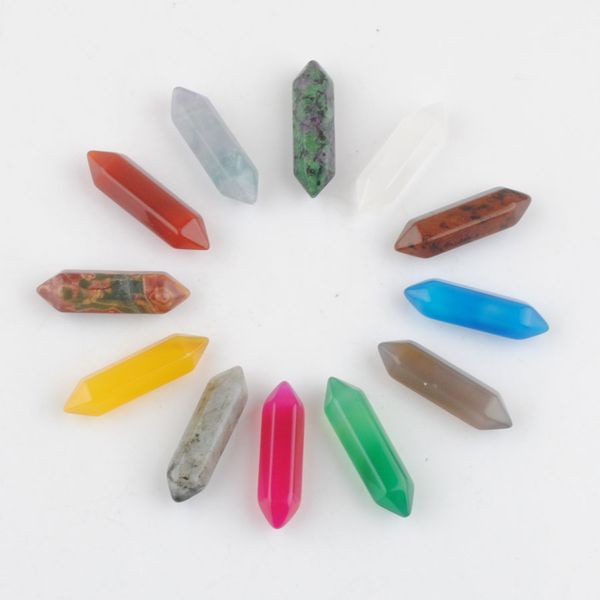 

loose gemstones hexagonal healing pointed natural agates picasso crystal stone no hole pendant beads 30x8mm for jewelry making bu339, Black