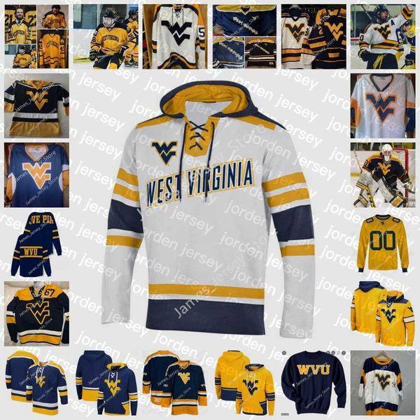 

new college hockey wears ncaa w v u stitched hockey jersey nicholas grandy joe henry tyler howcroft 3 isaac jones 23 dmitri jukus 98 jake mo, Black