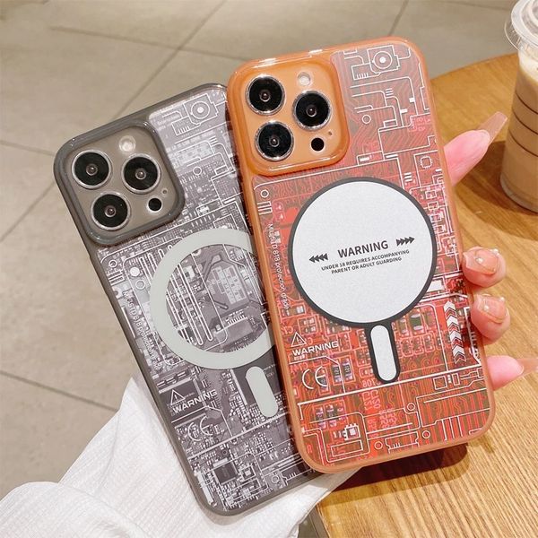 

technology sense pattern cases with lens protect shockproof phone case for iphone 14 13 12 pro max plus magsafe magnetic wireless charging