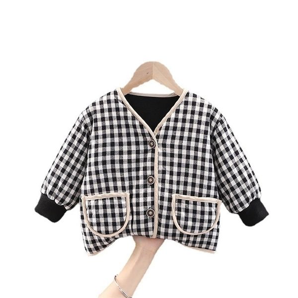 

jackets kids coat winter baby girls clothes children fashion plaid thick jacket toddler casual costume infant boys sportswear 220923, Blue;gray