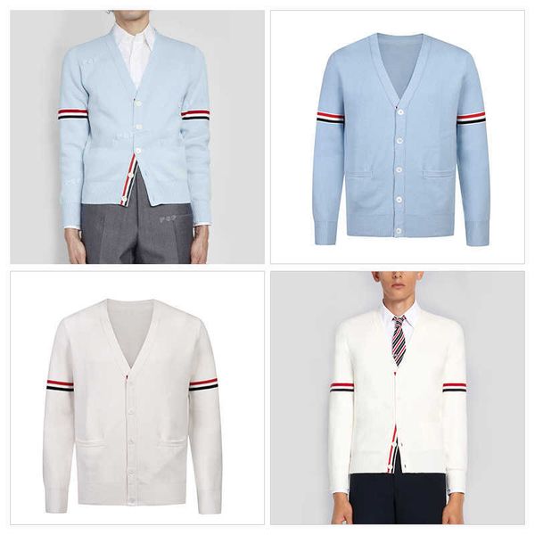 

tb thom women's sweater winter slim coat fashion brand clothing striped armband v-neck cotton casual cardigan, White;black