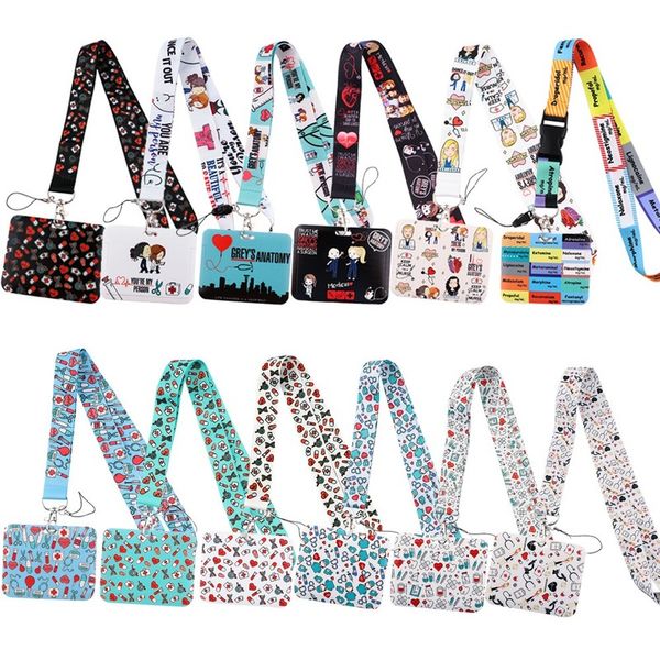 

neck strap lanyards keychain holder id card pass rope lanyard horizontal plate grey's anatomy doctor nurse credential holder, Silver