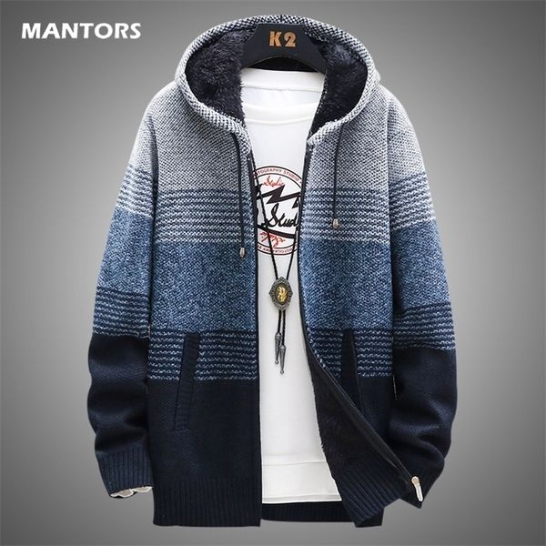 

mens sweaters autumn winter sweaters for men inner fleece knitted slim sweaters men hooded coat casual mens cardigan sweater clothing 220923, White;black