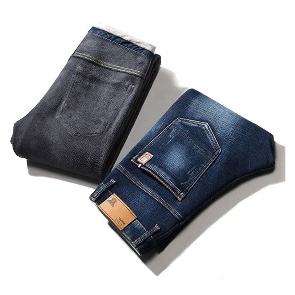 

men's jeans winter warm fleece skinny stretch casual slim thick cotton denim soft black blue brand pants trousers male 35 38 220923
