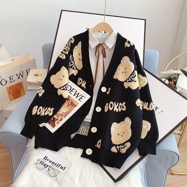 

womens knits tees casual cardigans women japanese cartoon embroidery winter design sense niche sweet cool loose korean knit sweater y2k clot, White