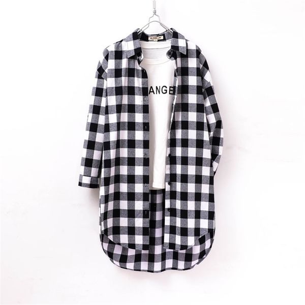 

women's blouses shirts autumn button down shirt for women plus size cotton long plaid flannel shirt korean full sleeve casual loose blo, White