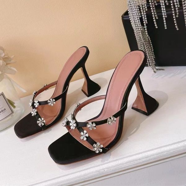 

begum amina crystal-embellished muaddi buckle stain open toe sandals tube heel sandals women's luxury designer dress shoes evening slin, Black