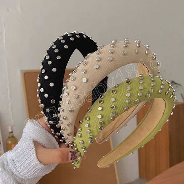 

fashion wide-brimmed rivet sponge headband femme hair accessories women's trend casual hairband hair hoop girl headwear, Slivery;white