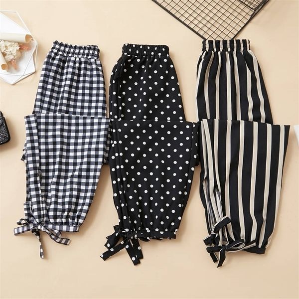 

women's pants capris women pants spring and summer women's plaid polkadot loosefitting large size fresh children pantalones de muj, Black;white