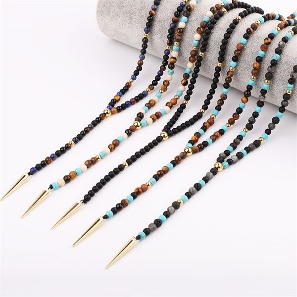 

pendant necklaces men natural stone beads tiger eye matte onyx 316l stainless steel cone jewelry gift 220924, Silver