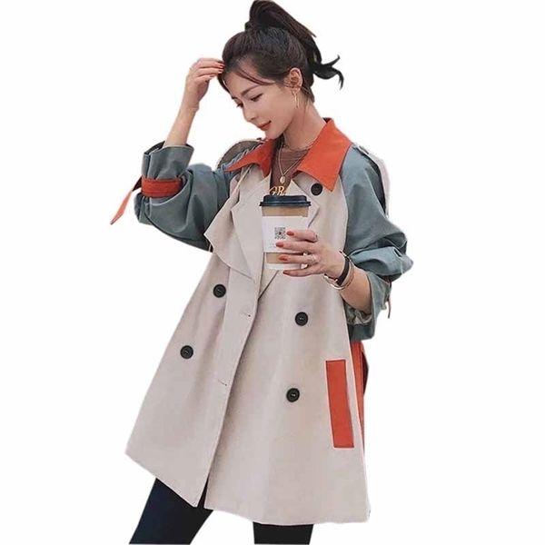 

women's trench coats fashion paneled colour trench coat women double breasted patchwork windbreaker student casual loose thin outwear k, Tan;black
