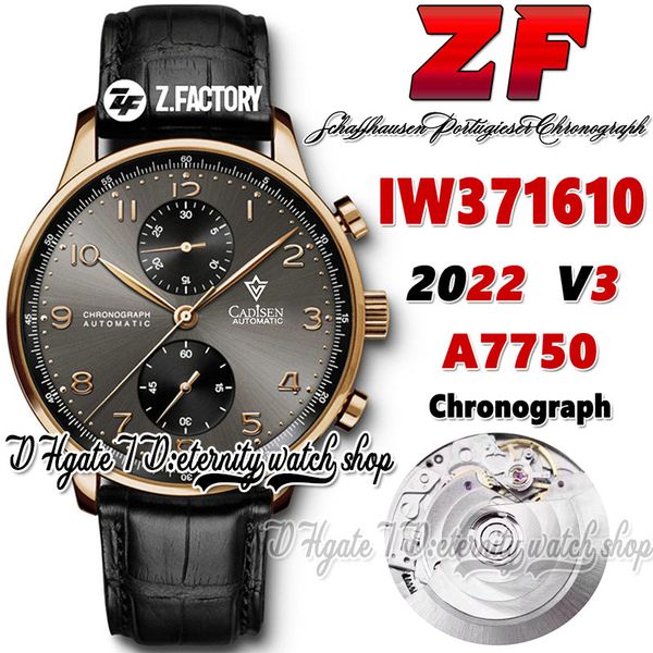 

zf v3 az371482 a7750 automatic chronograph mens watch th 12.3 slate grey dial number markers rose gold steel case leather strap 2022 super e, Slivery;brown