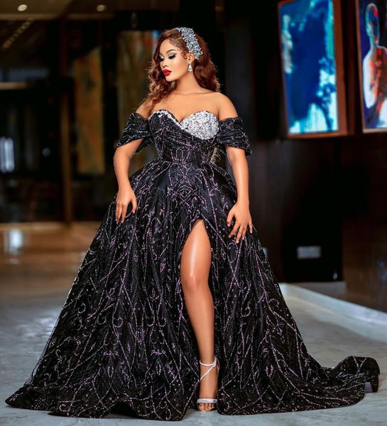 

2022 arabic aso ebi black luxurious prom dresses beaded crystals evening formal party second reception birthday engagement gowns dress zj678