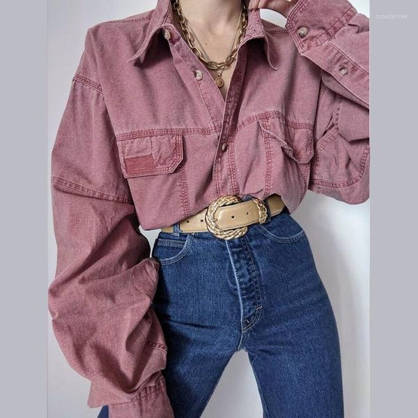 

women's jackets women's b-toto american retro washed bean paste pink long-sleeved shirt trendy ins female loose outer wear 2022 fa, Black;brown