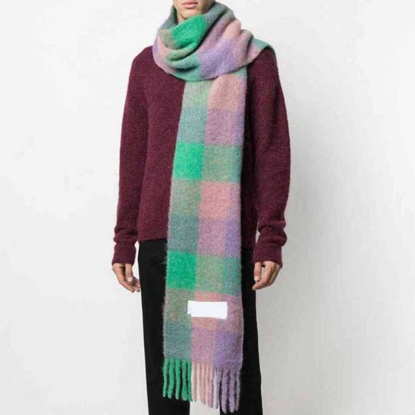 

luxury women ac men's scarf fashion scarves imitation cashmere plaid wraps long student bib warm shawl rainbow thick lattice tassel fem, Blue;gray