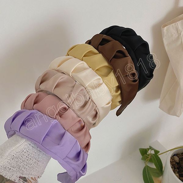 

solid color fabric pleated headband fashion hair accessories women's trend simple temperament hairband hair band girl headwear, Slivery;white