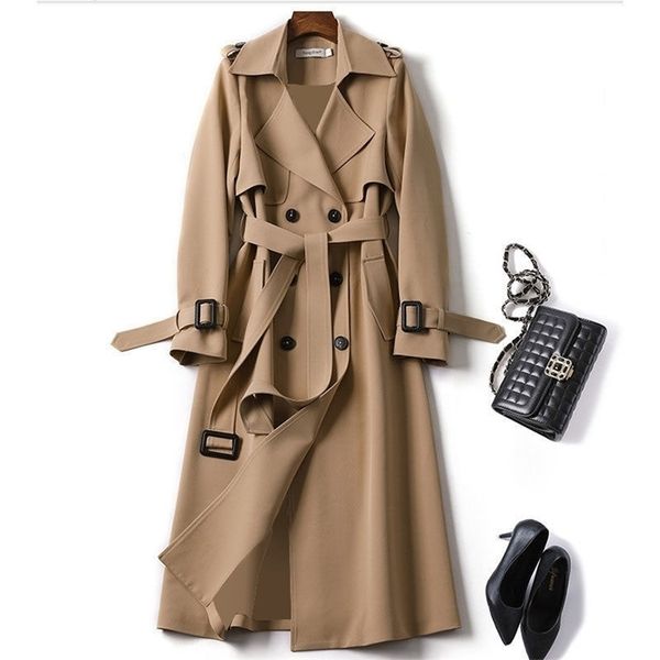 

women's trench coats loose oversized women's trench elegant fashion coat doublebreasted belted lady cloak windbreaker spring fall, Tan;black
