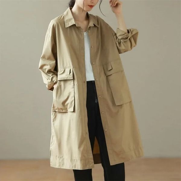 

women's trench coats spring loose trench coat women single breasted windbreaker simple casual khaki shirt thin cardigan outerwear femal, Tan;black