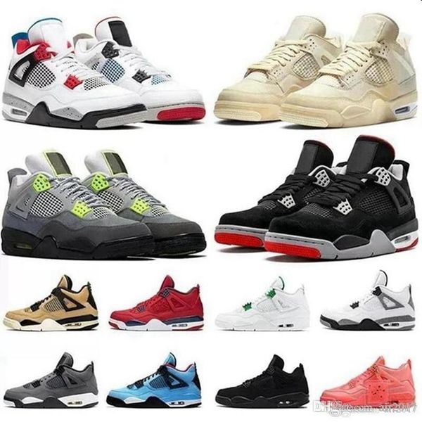 

jumpman university blue white 4s basketball shoes fire red pine green starfish neon cactus jack tour yellow metallic orange men trainers yss, Black