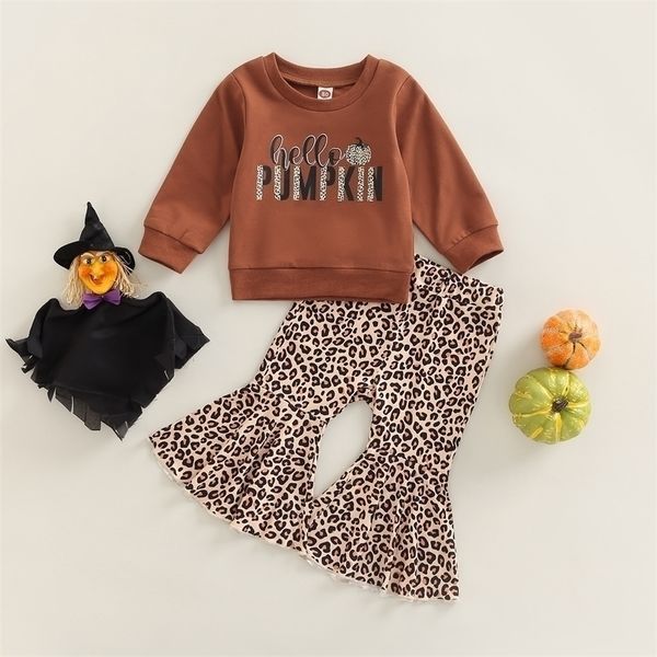 

clothing sets citgeett autumn halloween kid girls pants suit long sleeve letters print loose leopard bellbottoms trousers clothes 220922, White