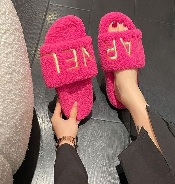 

slippers flat shoes designer shoes eur house wool full furry winter indoor fur soft and fluffy plush platform non-slip heel luxury casual la, Black