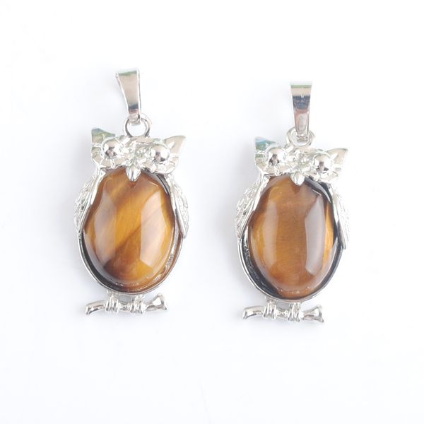 

pretty natural tigers eye gemstone tiny owl pendants charm reiki lucky animal shaped women man fashion jewelry dn4674, Silver