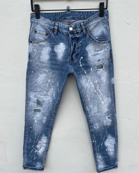 

men designer jeans paint flicker distressed slim fit faded patchs, Blue
