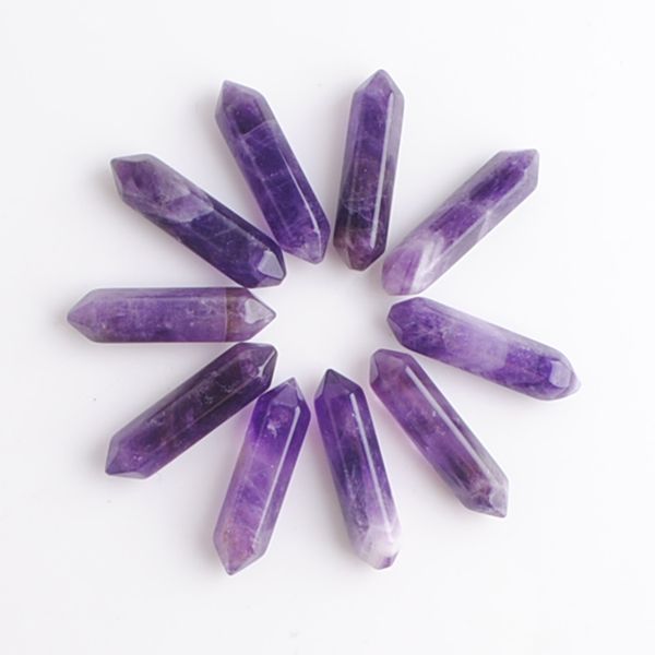 

wholesale loose gemstones hexagonal healing pointed reiki chakra natural amethysts stone 30x8mm no drilling hole pendant beads u3306, Black