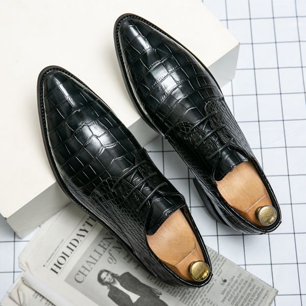 

bullock men's dress shoes luxury italian oxford crocodile trendy wing tip lace up wedding office dress everyday casual lrage size, Black