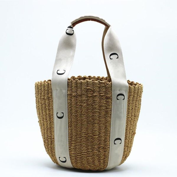 

classic woody tote designer fashion raffia braw shopping bag men women handbag woven leather bucket bags letters summer handbags