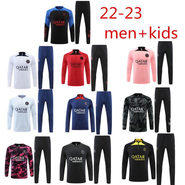 

22 23 paris training kit and kids tracksuit half zipper jacket survetement 2022- 203 chandal futbol mbappe football soccer psgs child boy tr, Black