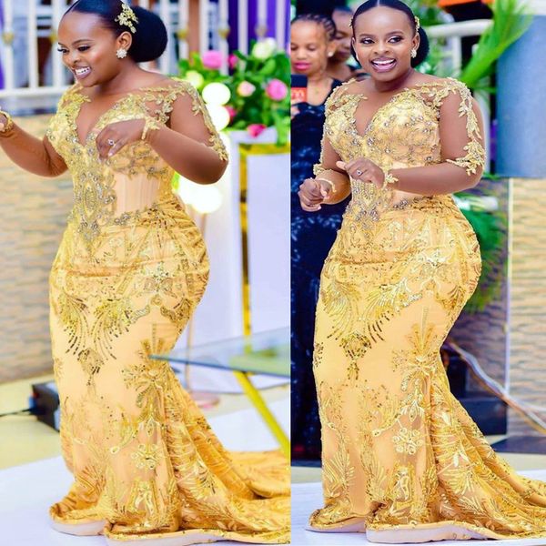 

2022 arabic aso ebi mermaid gold prom dresses beaded crystals evening formal party second reception birthday engagement gowns dress zj187, Black