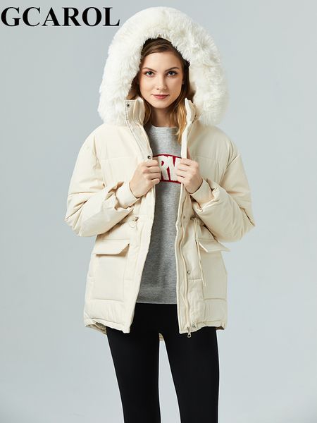 

women's down parkas gcarol winter women short cottonpadded jacket slim drawstring waist detachable faux fur hooded coat warm loose outw, Black